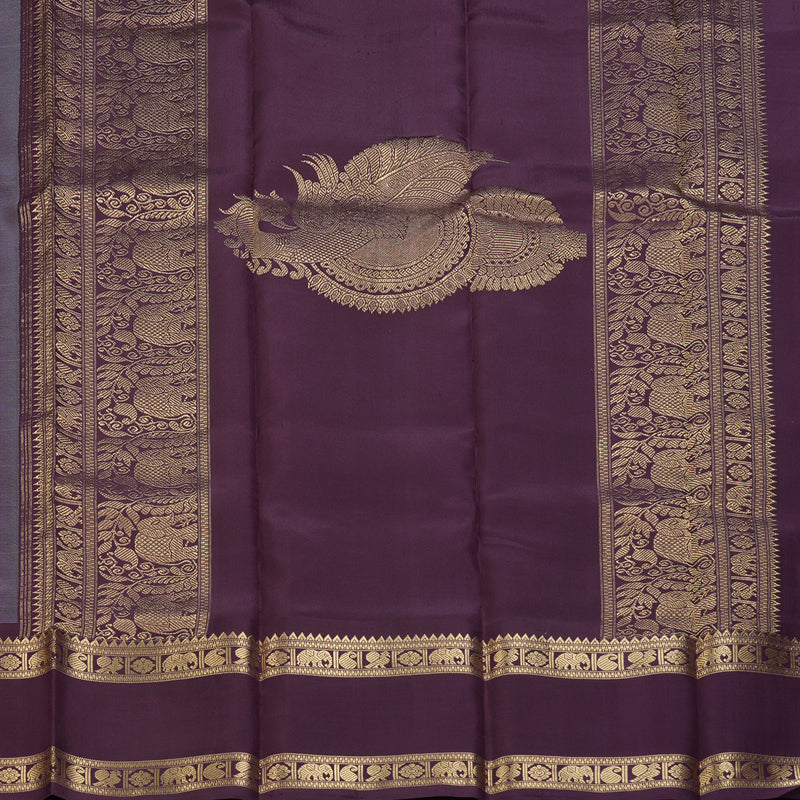 Hayagrivas Handloom Dusky Purple Kanjivaram Silk Saree with Plum Purple Border SSCBF65E1-2
