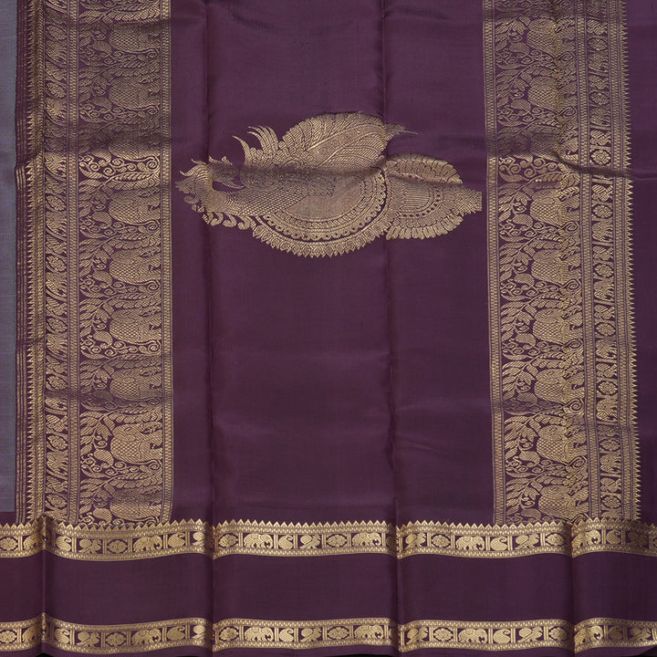 Hayagrivas Handloom Dusky Purple Kanjivaram Silk Saree with Plum Purple Border SSCBF65E1-2