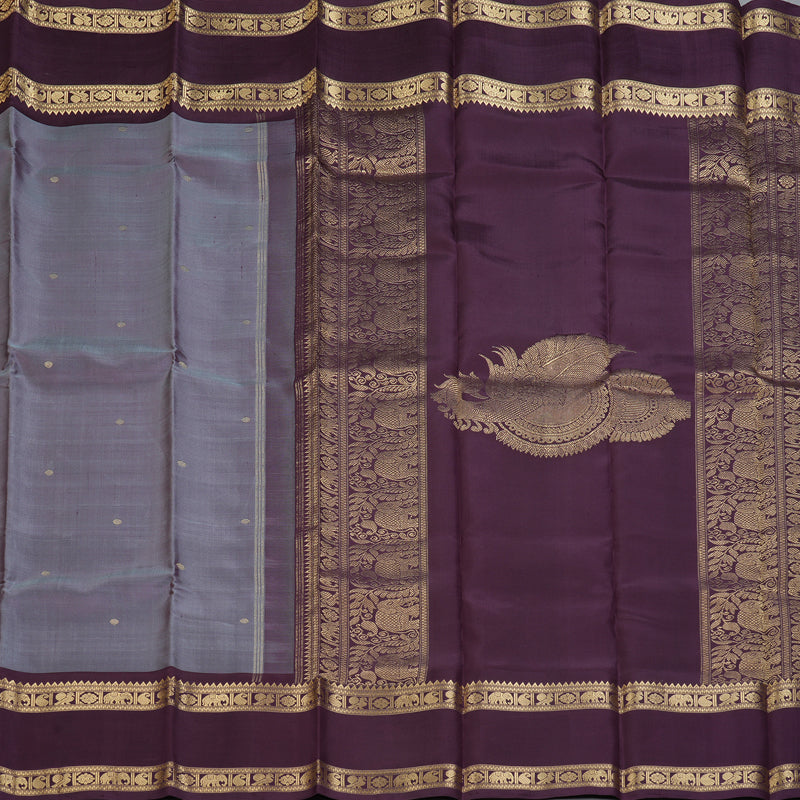 Hayagrivas Handloom Dusky Purple Kanjivaram Silk Saree with Plum Purple Border SSCBF65E1-2