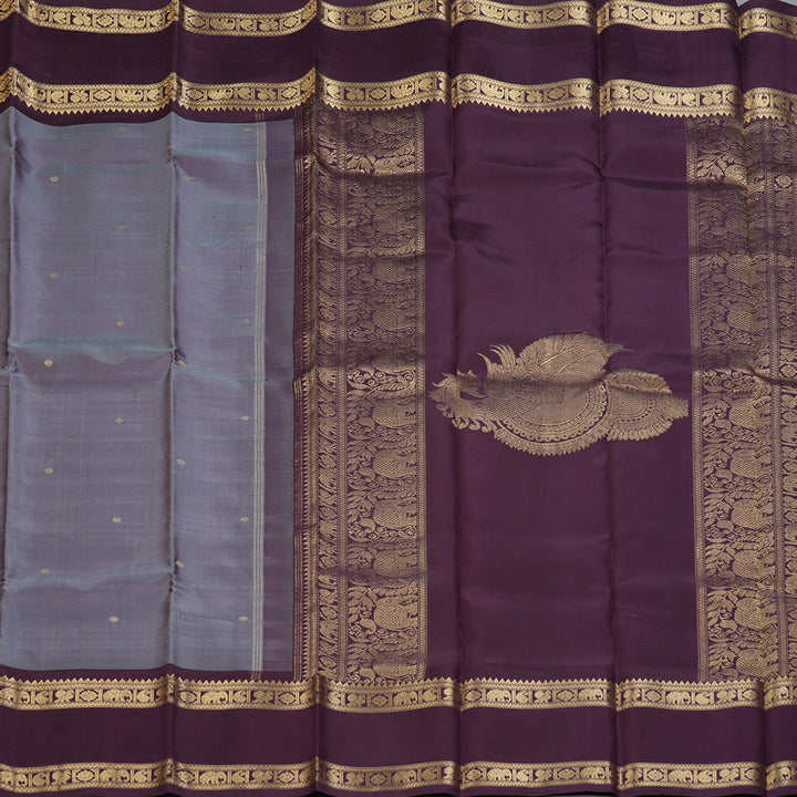 Hayagrivas Handloom Dusky Purple Kanjivaram Silk Saree with Plum Purple Border SSCBF65E1-2