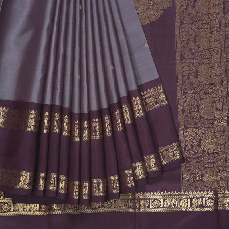 Hayagrivas Handloom Dusky Purple Kanjivaram Silk Saree with Plum Purple Border SSCBF65E1-2