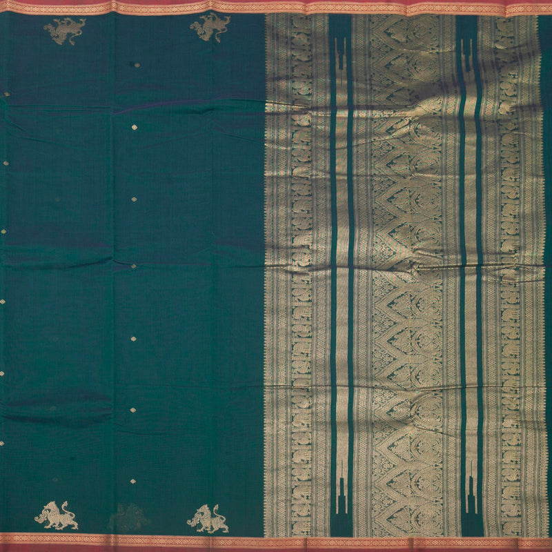 Hayagrivas Peacock Green Handloom Kanchi Cotton Saree SSCBF66E4-6