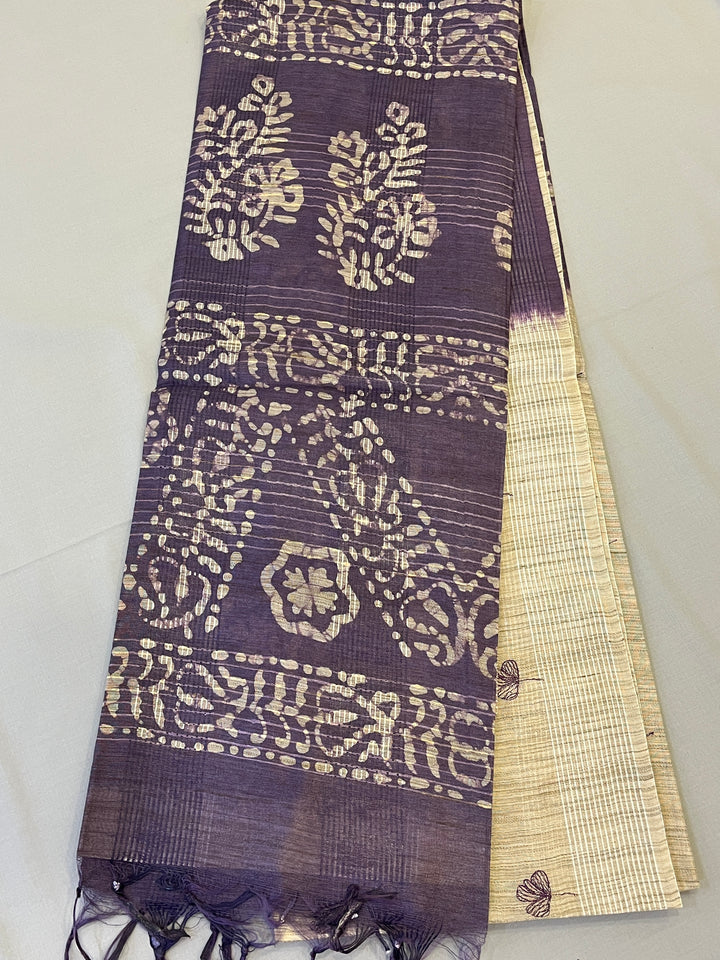 Hayagrivas Beige Semi Tussar Saree SSCBF68E8-6