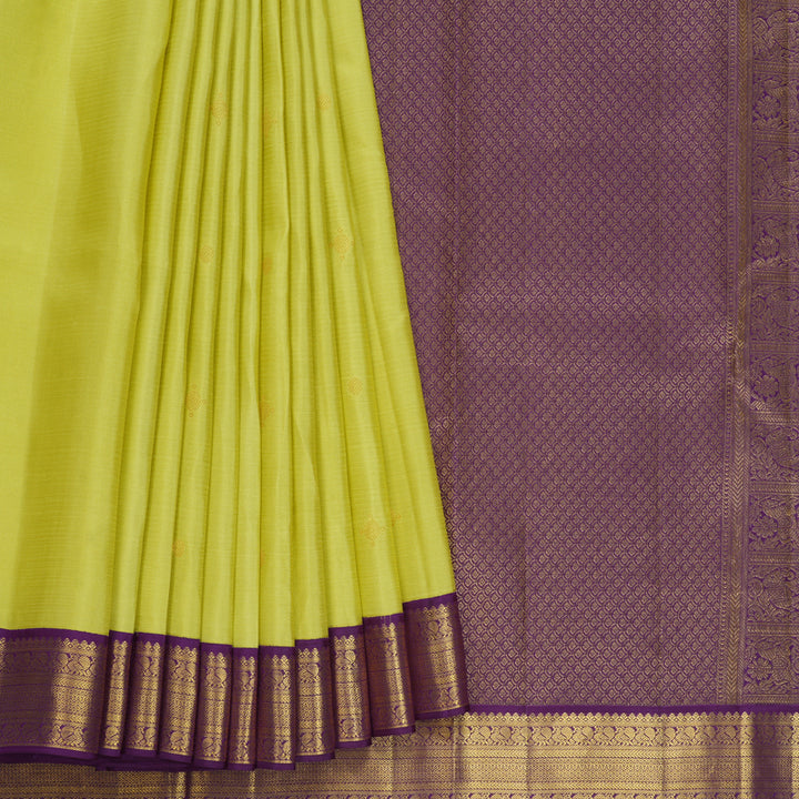 Hayagrivas Handloom Pista Green Kanjivaram Silk Saree with Purple Border SSCBF70E1-1