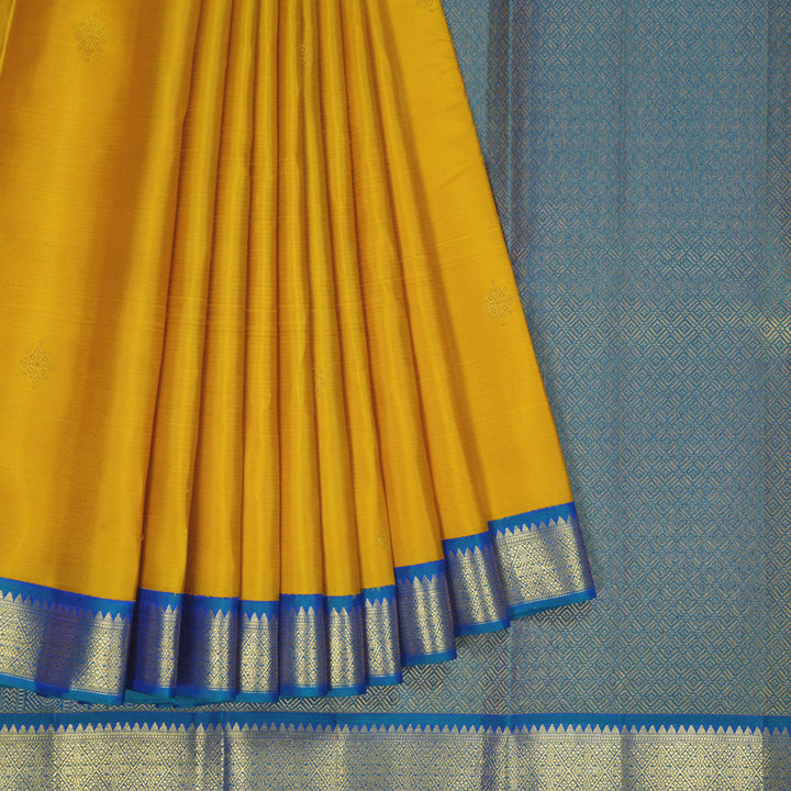 Hayagrivas Handloom Mustard Yellow Kanjivaram Silk Saree with Mayilkazhuthu Border SSCBF70E14-1