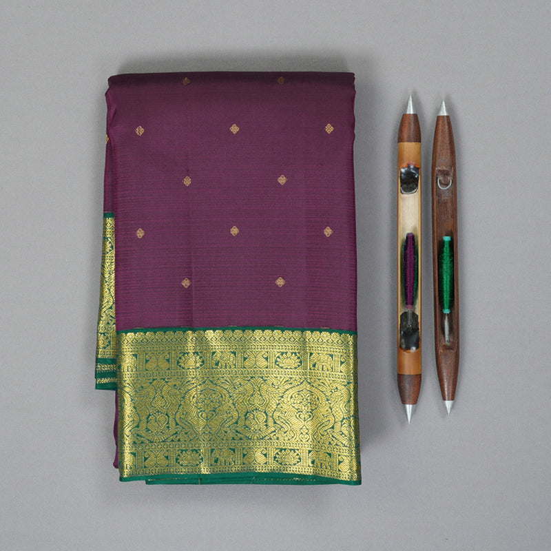 Hayagrivas Handloom Purple Kanjivaram Silk Saree with Dark Green Border SSCBF70E15-6