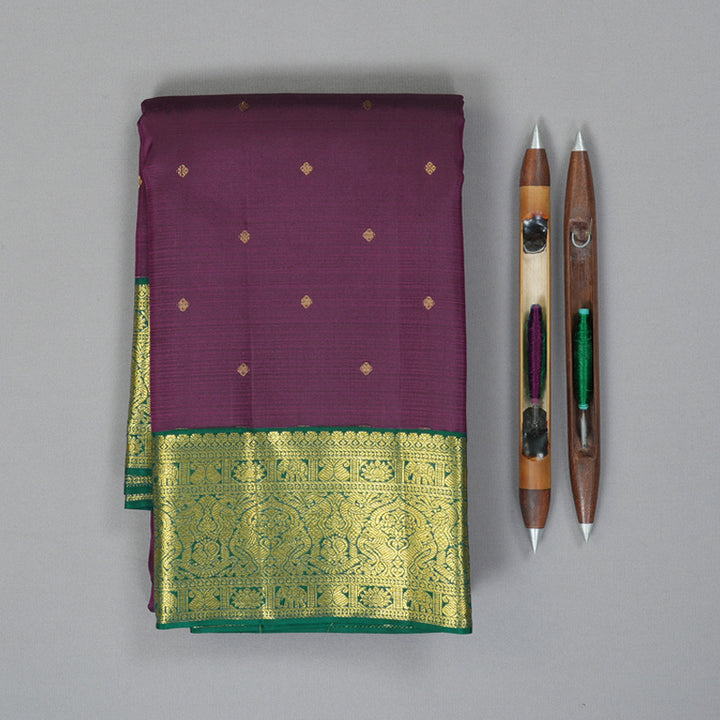Hayagrivas Handloom Purple Kanjivaram Silk Saree with Dark Green Border SSCBF70E15-6