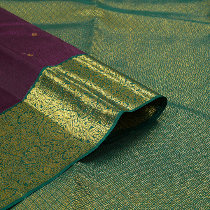 Hayagrivas Handloom Purple Kanjivaram Silk Saree with Dark Green Border SSCBF70E15-6