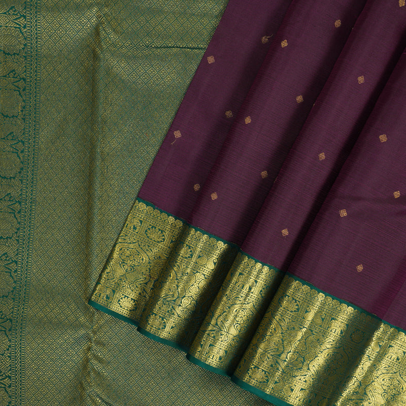 Hayagrivas Handloom Purple Kanjivaram Silk Saree with Dark Green Border SSCBF70E15-6