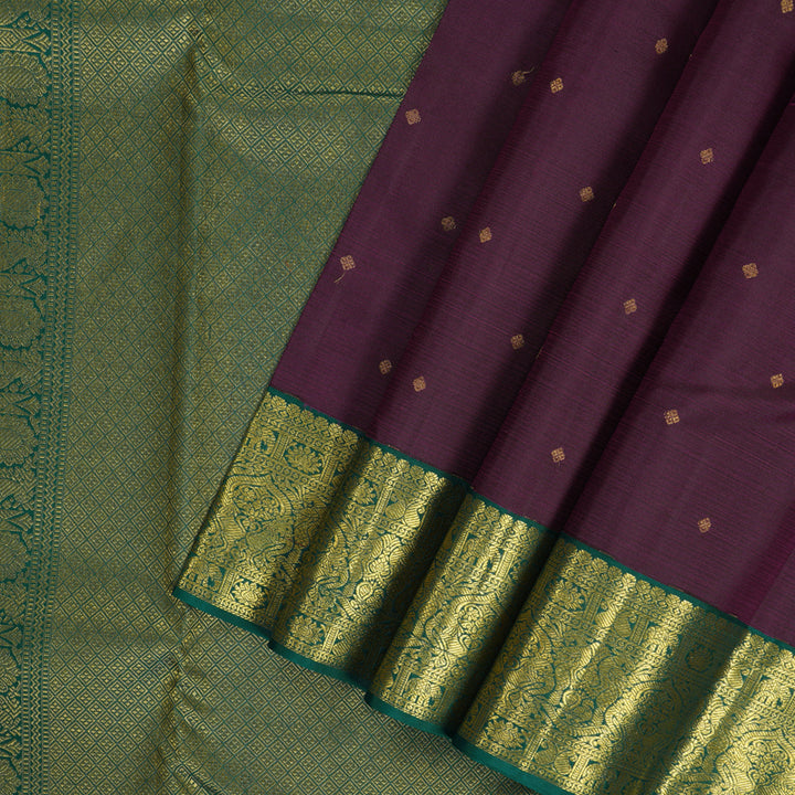 Hayagrivas Handloom Purple Kanjivaram Silk Saree with Dark Green Border SSCBF70E15-6