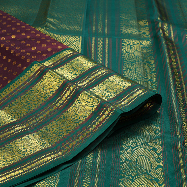 Hayagrivas Handloom Coffee Brown Kanjivaram Silk Saree with Green Border SSCBF70E16-2