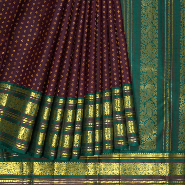 Hayagrivas Handloom Coffee Brown Kanjivaram Silk Saree with Green Border SSCBF70E16-2