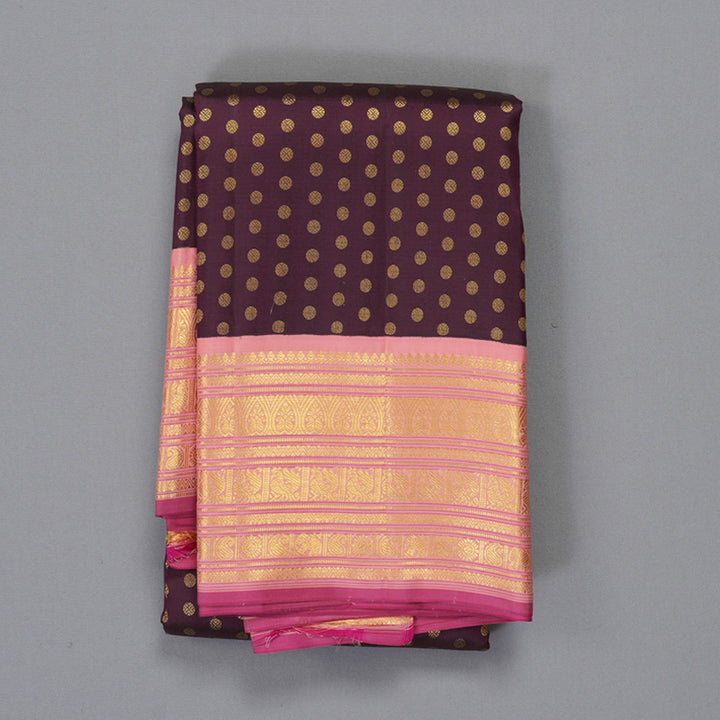 Hayagrivas Handloom Dark Purple Kanjivaram Silk Saree with Peach Pink Border SSCBF70E16-5