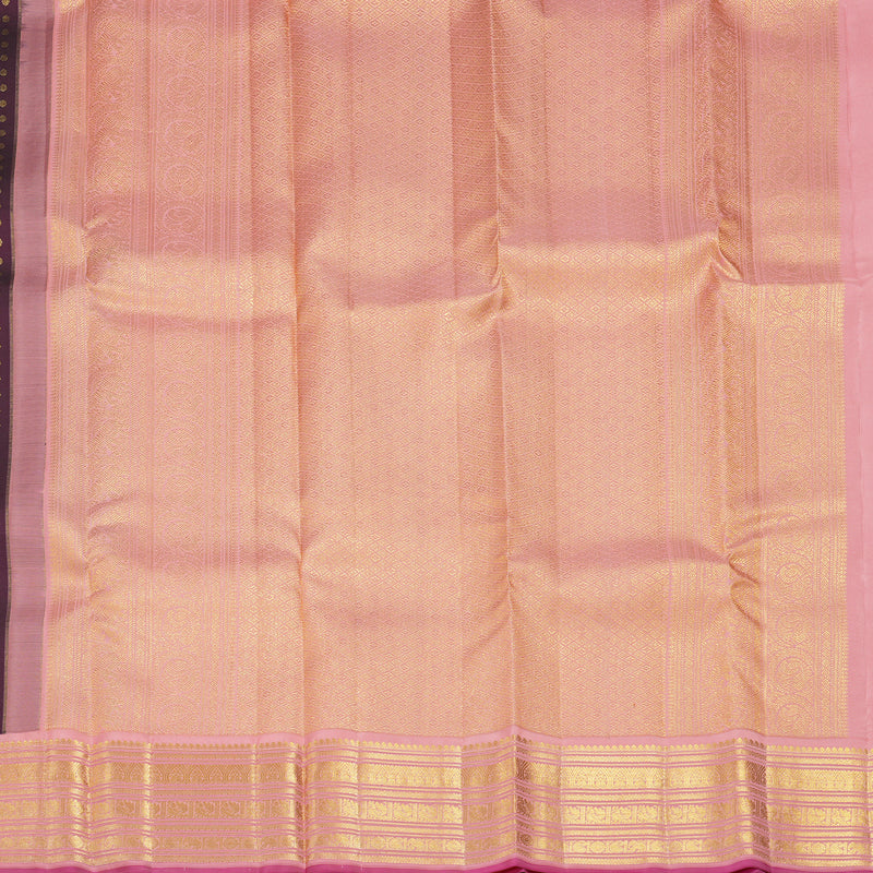 Hayagrivas Handloom Dark Purple Kanjivaram Silk Saree with Peach Pink Border SSCBF70E16-5