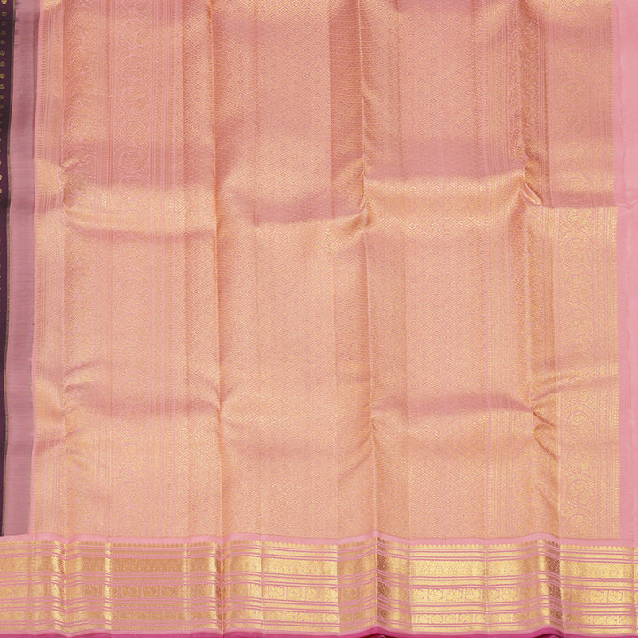 Hayagrivas Handloom Dark Purple Kanjivaram Silk Saree with Peach Pink Border SSCBF70E16-5