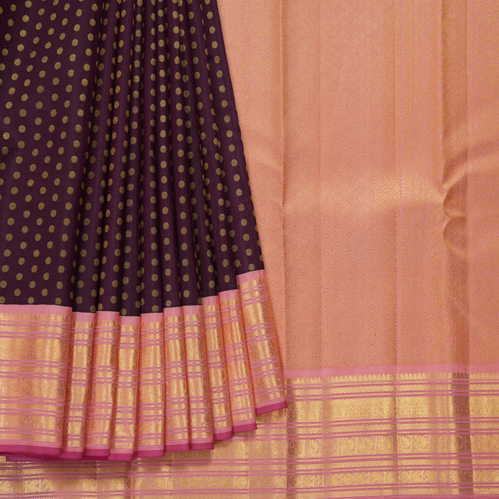 Hayagrivas Handloom Dark Purple Kanjivaram Silk Saree with Peach Pink Border SSCBF70E16-5