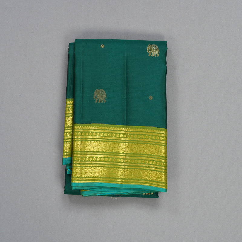 Hayagrivas Handloom Dark Green Kanjivaram Silk Saree with Parrot Green Border SSCBF70E19-2