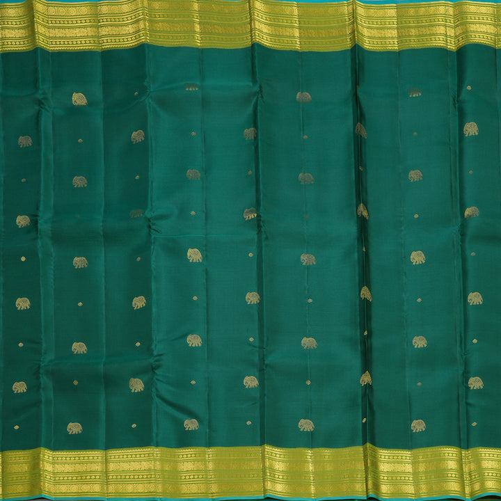 Hayagrivas Handloom Dark Green Kanjivaram Silk Saree with Parrot Green Border SSCBF70E19-2