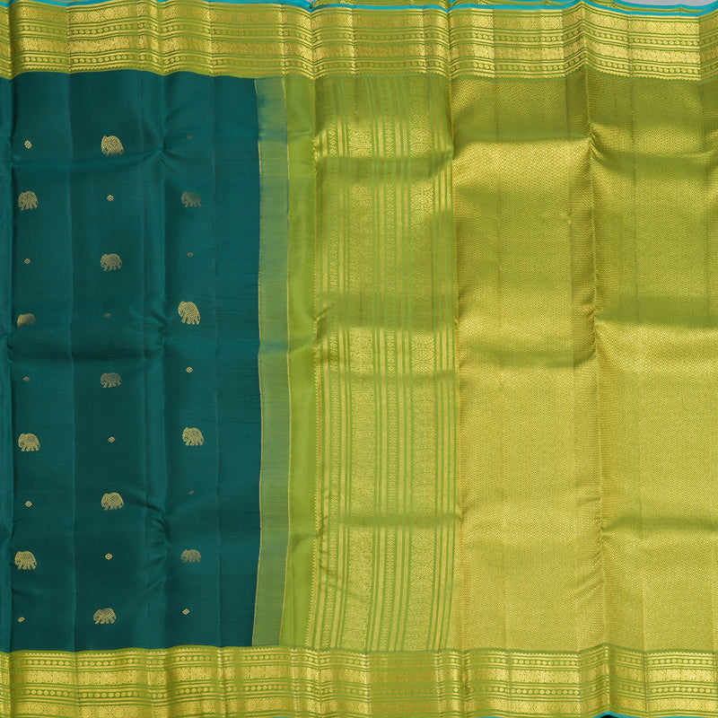 Hayagrivas Handloom Dark Green Kanjivaram Silk Saree with Parrot Green Border SSCBF70E19-2