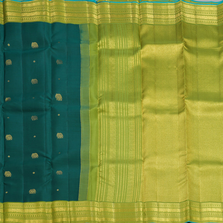 Hayagrivas Handloom Dark Green Kanjivaram Silk Saree with Parrot Green Border SSCBF70E19-2