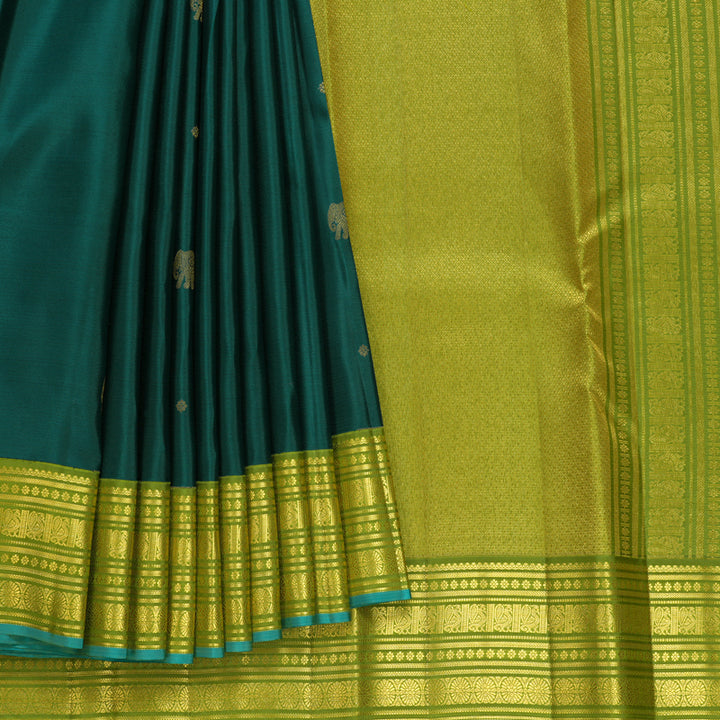 Hayagrivas Handloom Dark Green Kanjivaram Silk Saree with Parrot Green Border SSCBF70E19-2