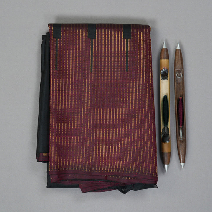 Hayagrivas Handloom Black Kanjivaram Silk Saree with Maroon Border SSCBF70E21-1