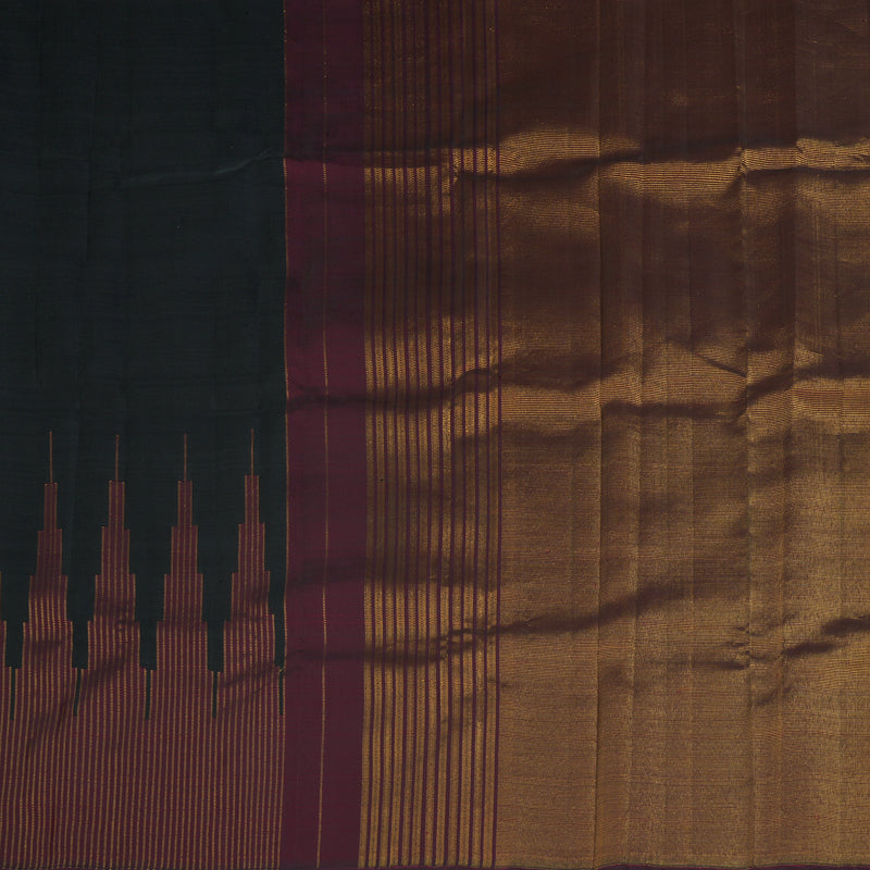 Hayagrivas Handloom Black Kanjivaram Silk Saree with Maroon Border SSCBF70E21-1