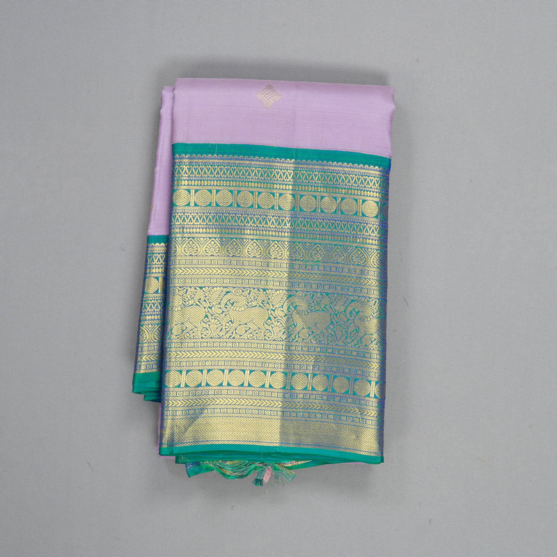 Hayagrivas Handloom Lilac Kanjivaram Silk Saree with Peacock Green Border SSCBF70E3-7