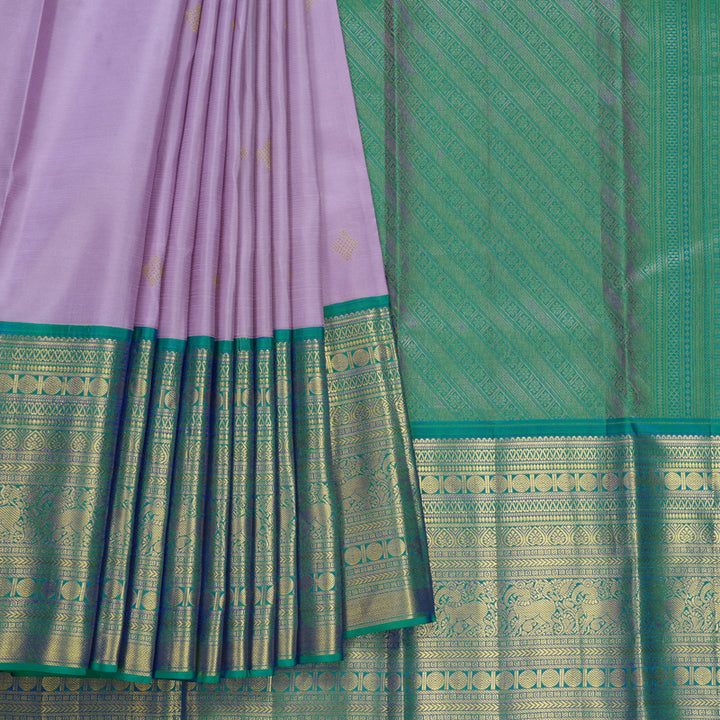 Hayagrivas Handloom Lilac Kanjivaram Silk Saree with Peacock Green Border SSCBF70E3-7