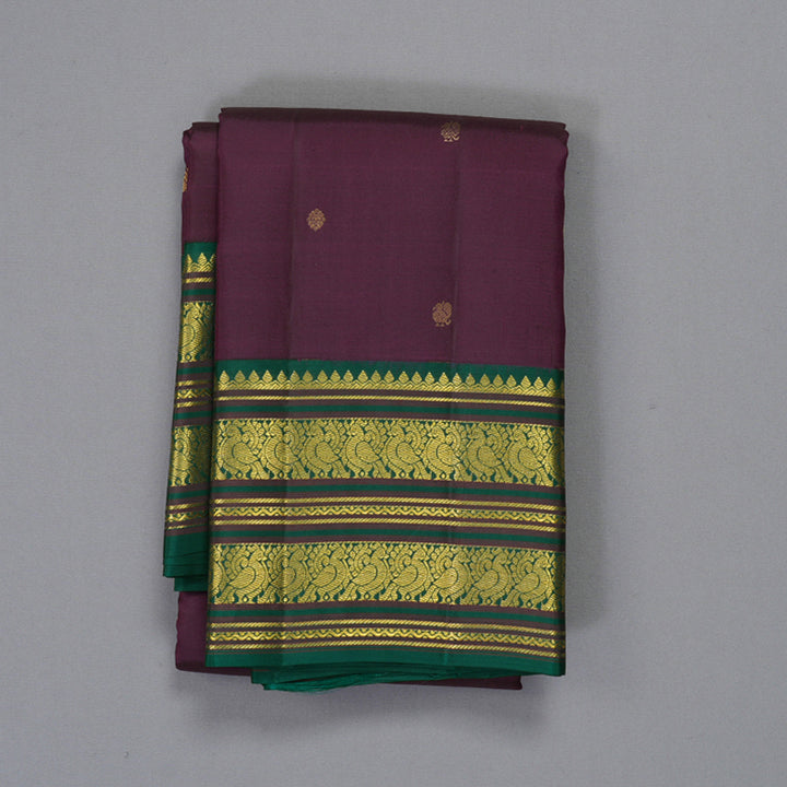 Hayagrivas Handloom Purple Kanjivaram Silk Saree with Dark Green Border SSCBF70E4-4