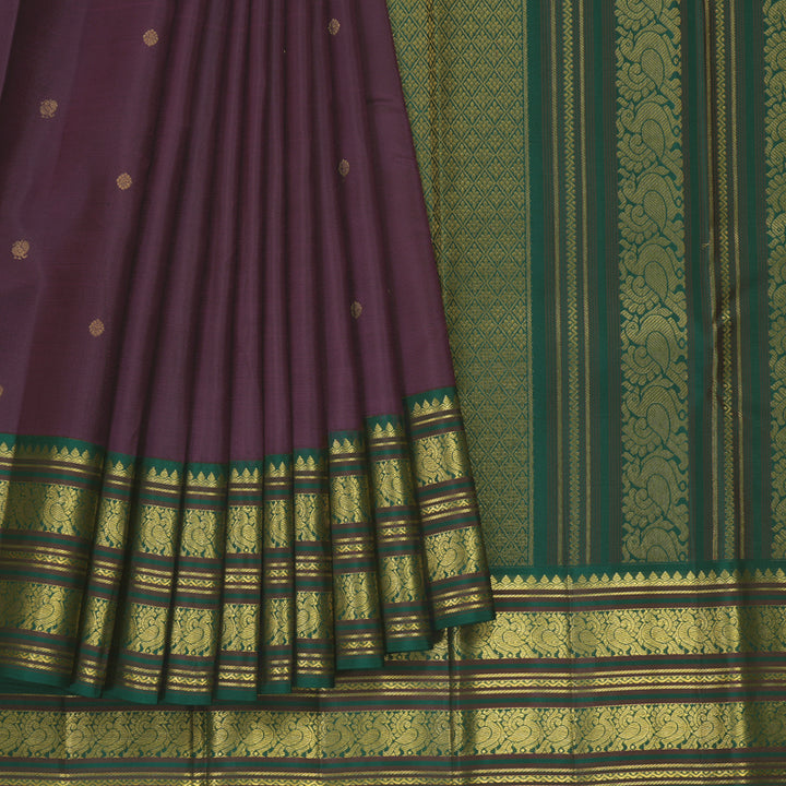 Hayagrivas Handloom Purple Kanjivaram Silk Saree with Dark Green Border SSCBF70E4-4