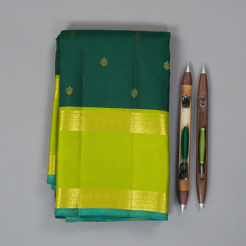 Hayagrivas Handloom Dark Green Kanjivaram Silk Saree with Fluorescent Green Border SSCBF70E6-3