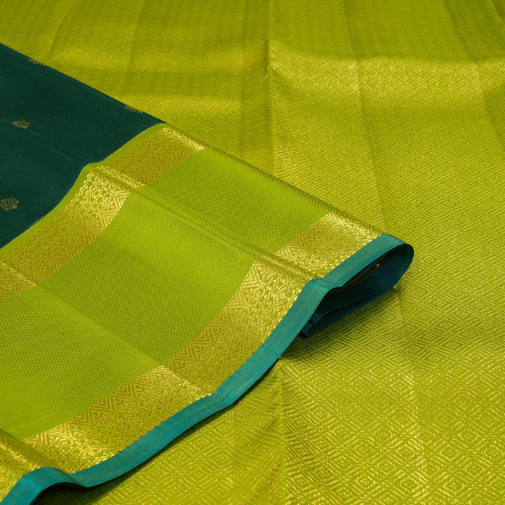 Hayagrivas Handloom Dark Green Kanjivaram Silk Saree with Fluorescent Green Border SSCBF70E6-3