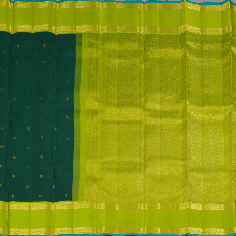 Hayagrivas Handloom Dark Green Kanjivaram Silk Saree with Fluorescent Green Border SSCBF70E6-3