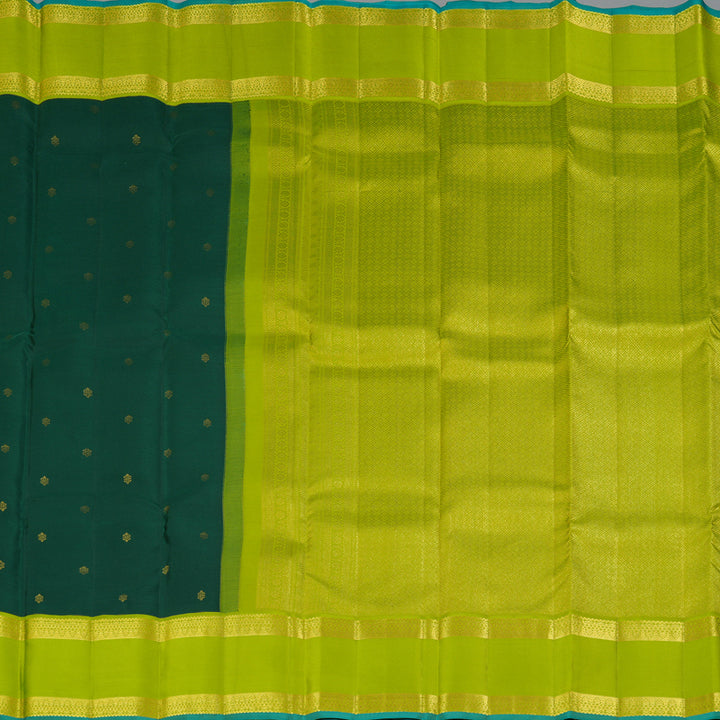 Hayagrivas Handloom Dark Green Kanjivaram Silk Saree with Fluorescent Green Border SSCBF70E6-3