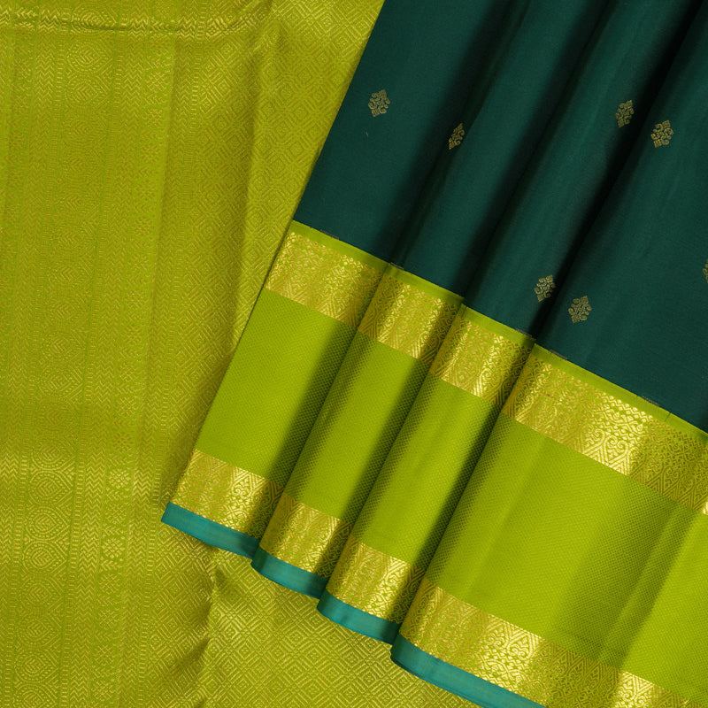 Hayagrivas Handloom Dark Green Kanjivaram Silk Saree with Fluorescent Green Border SSCBF70E6-3