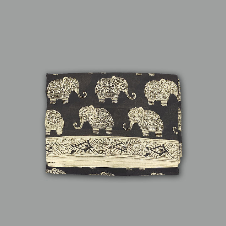 Hayagrivas Beige &amp; Black Kalamkari Cotton Saree SSCBF73E1-10
