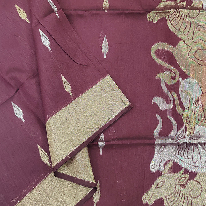 Hayagrivas Burgundy Fancy Cotton Saree SSCBF84F3-2