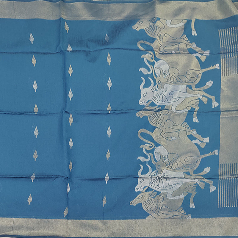 Hayagrivas Rama Blue Fancy Cotton Saree SSCBF84F3-4