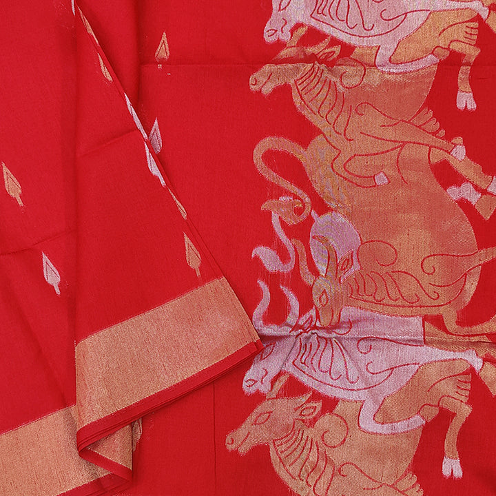 Hayagrivas Red Fancy Cotton Saree SSCBF84F3-6