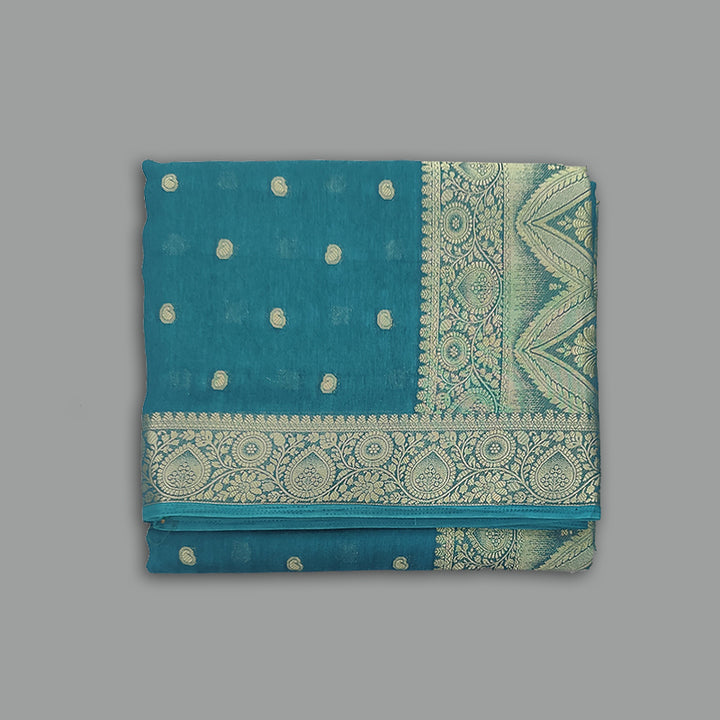 Hayagrivas Teal Blue Fancy Cotton Saree SSCBF92F11-10