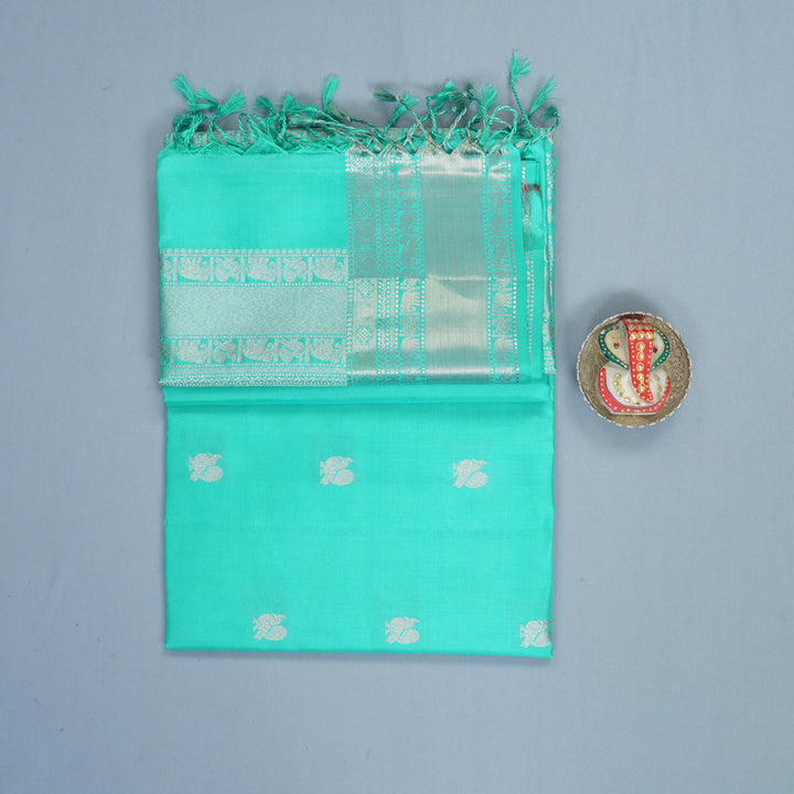 Hayagrivas Bright Teal Handloom Soft Silk Saree SSKBF149H10-5