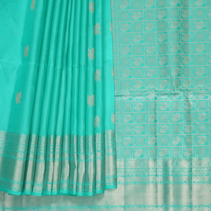 Hayagrivas Bright Teal Handloom Soft Silk Saree SSKBF149H10-5