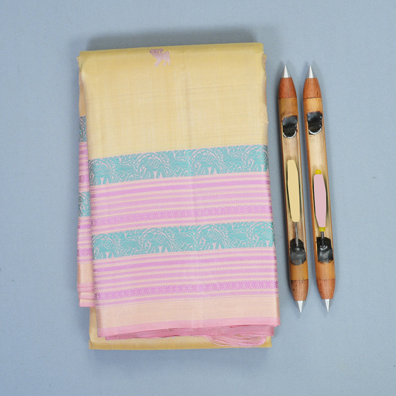 Hayagrivas Handloom Sandal Kanjivaram Silk Saree with Baby Pink Border SSKBF149H11-1