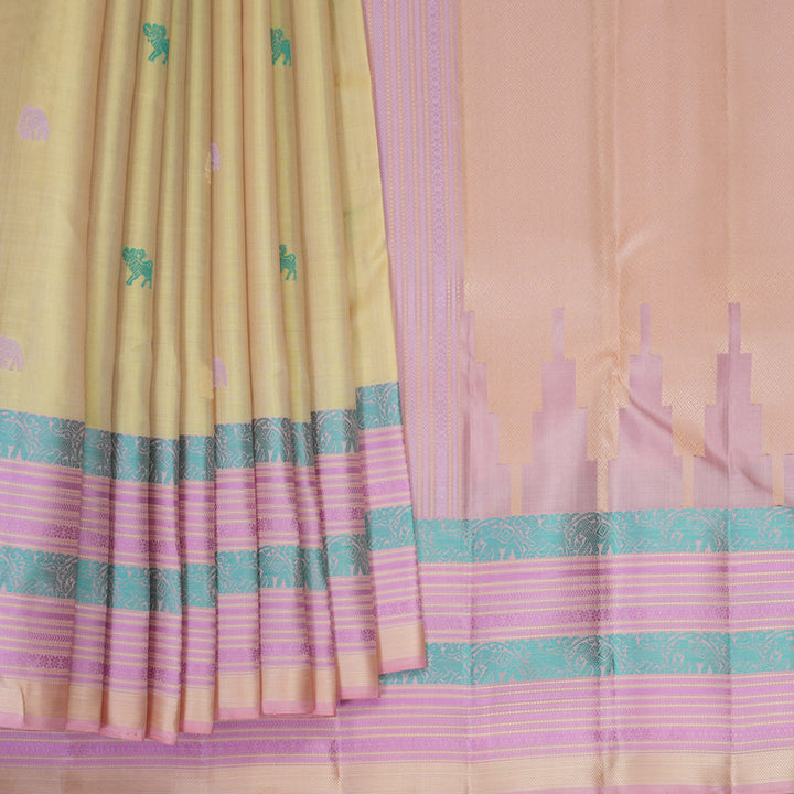 Hayagrivas Handloom Sandal Kanjivaram Silk Saree with Baby Pink Border SSKBF149H11-1
