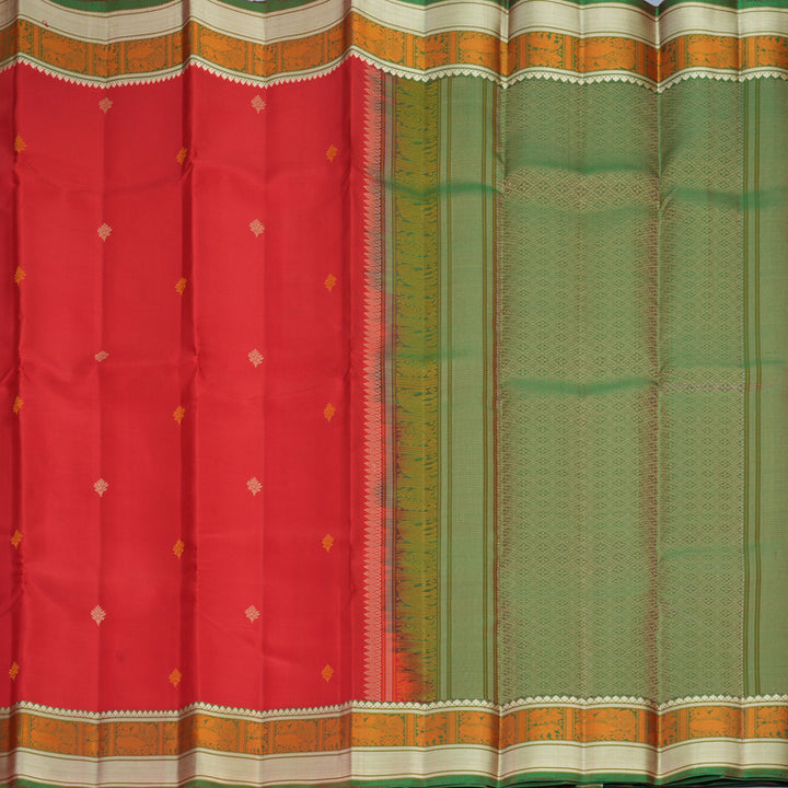 Hayagrivas Handloom Red Kanjivaram Silk Saree with Manthalir Green Border SSKBF149H11-2