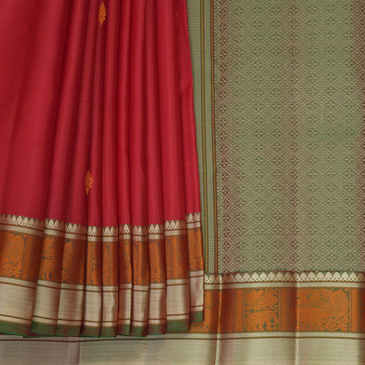 Hayagrivas Handloom Red Kanjivaram Silk Saree with Manthalir Green Border SSKBF149H11-2