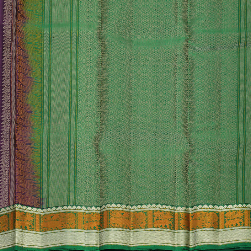 Hayagrivas Handloom Brinjal Purple Kanjivaram Silk Saree with Dark Green Border SSKBF149H11-3