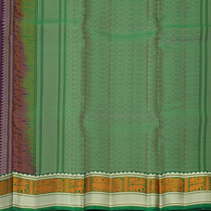 Hayagrivas Handloom Brinjal Purple Kanjivaram Silk Saree with Dark Green Border SSKBF149H11-3