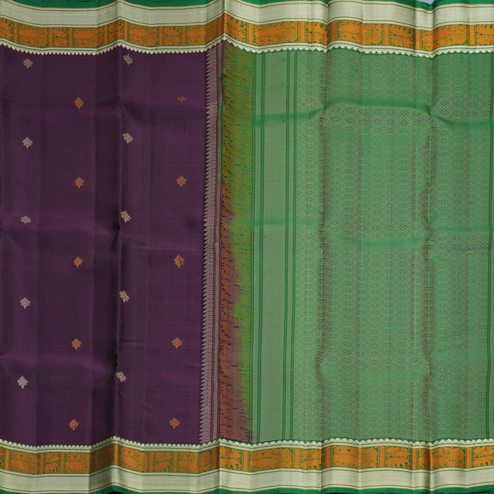 Hayagrivas Handloom Brinjal Purple Kanjivaram Silk Saree with Dark Green Border SSKBF149H11-3